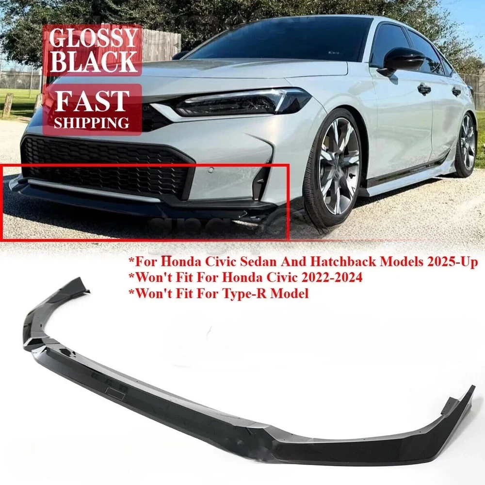 

1Set High Quality Car Front Bumper Lip Splitter Durable Gloss Black For Honda Civic Sedan Hatch 2025-Up Car Front Lip Auto Parts