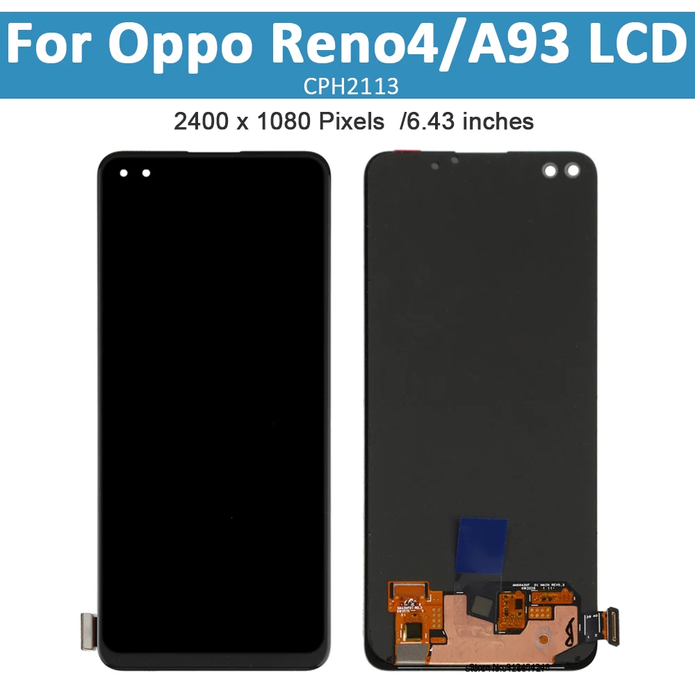 6.43 "Originele Amoled Voor Oppo Reno4 Reno 4 Touch Screen Met Frame Digitizer Vergadering Vervanging Voor Oppo A93 CPH2113 lcd