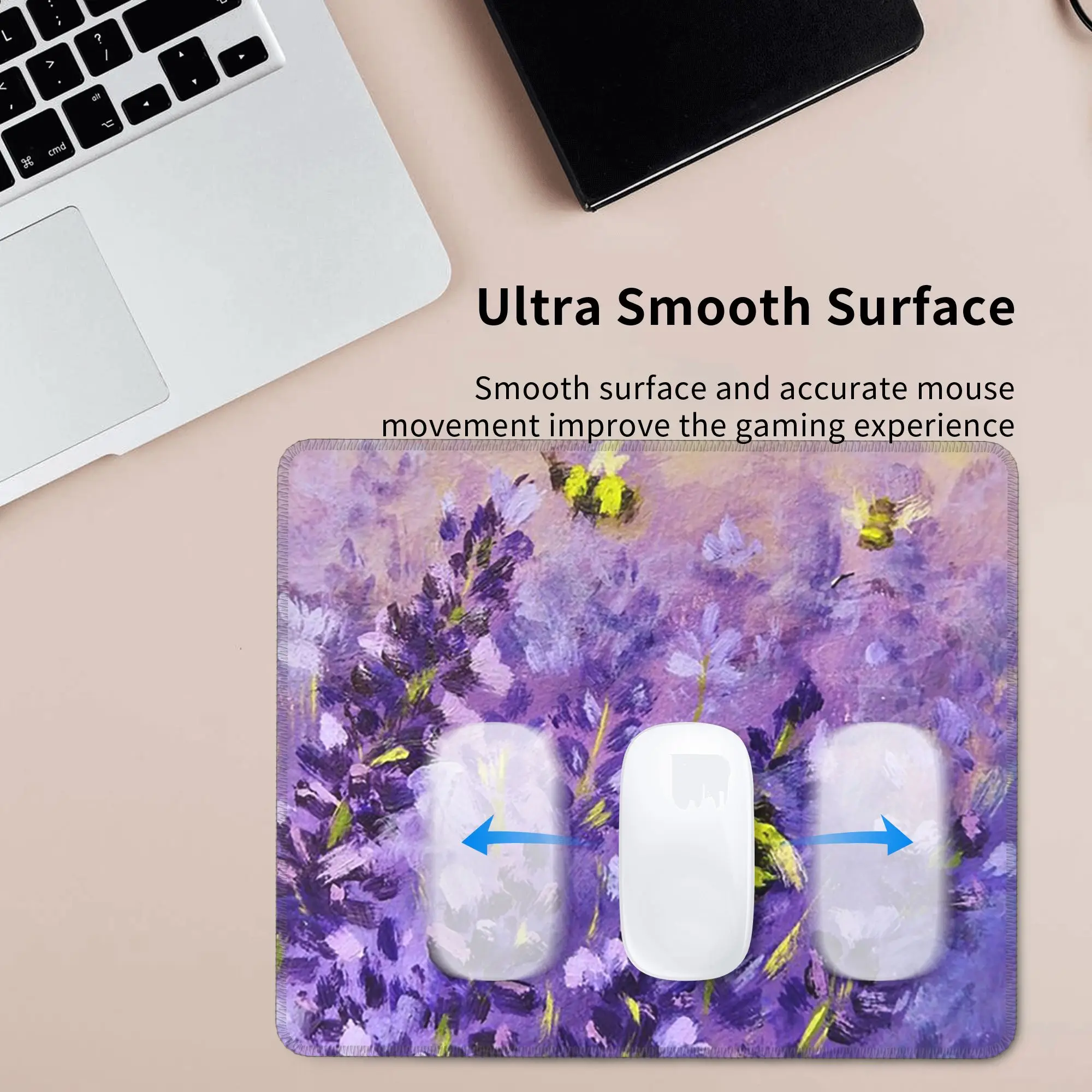 Purple Lavender Flowers Oil Painting Mouse Pad Computer Keyboard Mouse Mat Gamer Laptop Desk Mat Office Accessories Table Mats