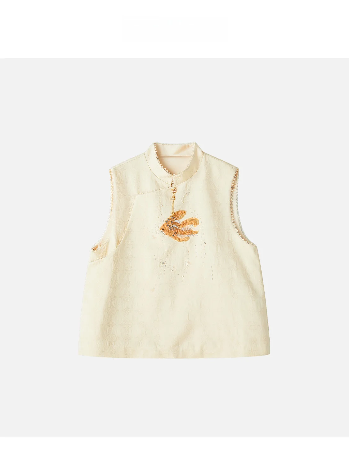 

JINGJING2026 New "Clear Jade Fairy" Heavy Work French Embroidery Fish Pattern Net Sleeve Effect National Style Waistcoat