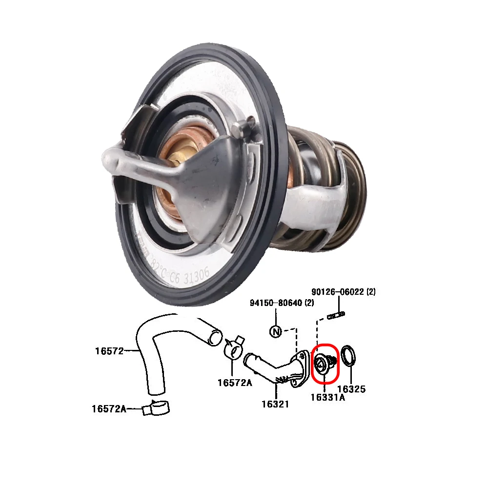 82℃ Engine Coolant Wax-type Thermostat Insert For TOYOTA RAV4 2.4L 2003-2014 Highlander 2.7L 2007-2014 90916-03129