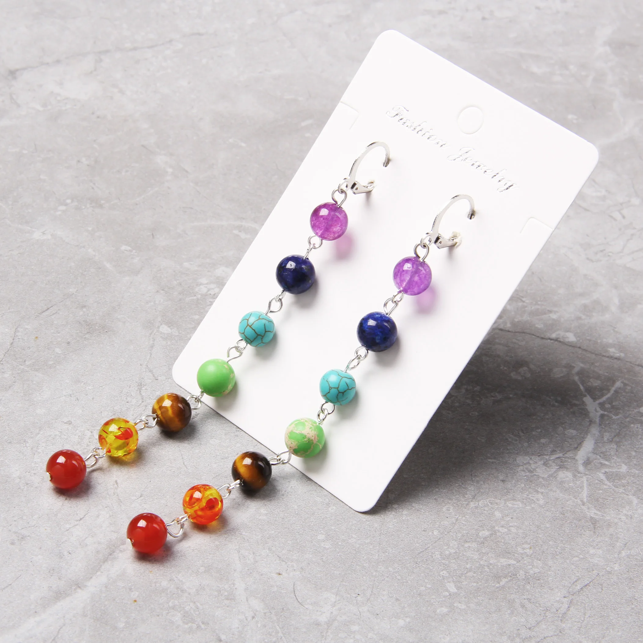 7 Chakra Natural Stone Beaded Earrings Colorful Amethysts Earring Set Energy Healing Lucky Drop Earrings for Women Jewelry Gift