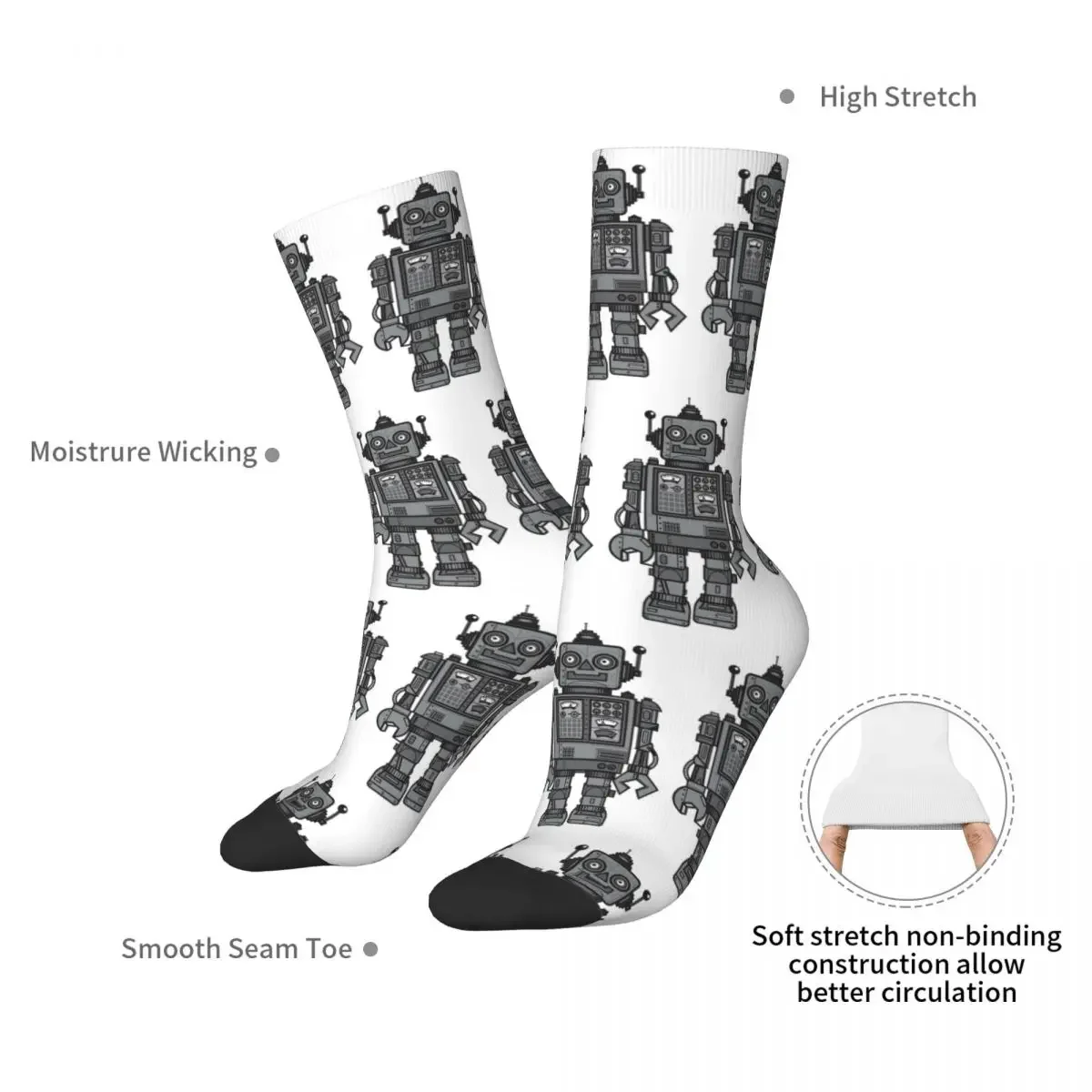 Vintage Robot Socks Harajuku High Quality Stockings All Season Long Socks Accessories for Unisex Birthday Present