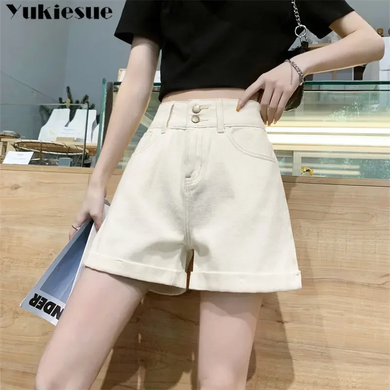 Harajuku BF ample Style coréen nouveau Vintage loisirs Streetwear pantalons d'été femmes jambes larges Shorts Denim bouton-mouche taille haute