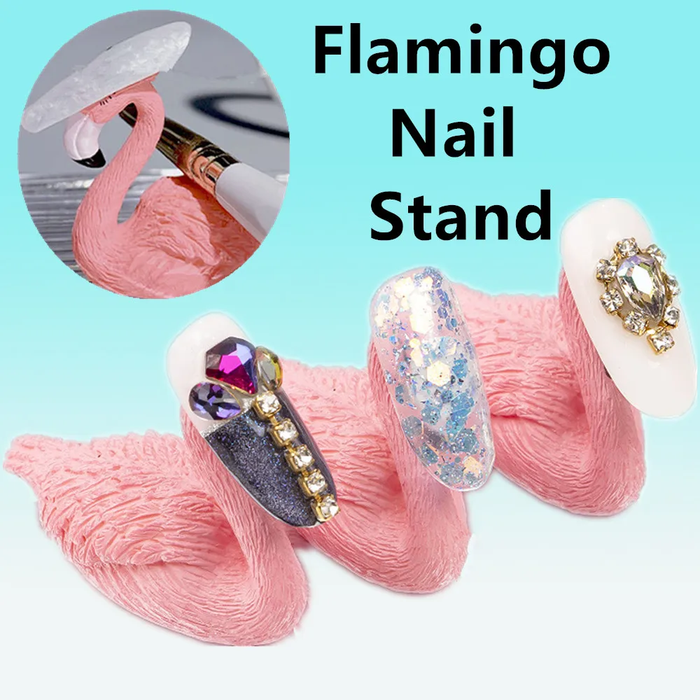 

Flamingo Resin Nail Stand for Press On Nails Showing Shelves Nail Display Holder Manicure Organizer Tools