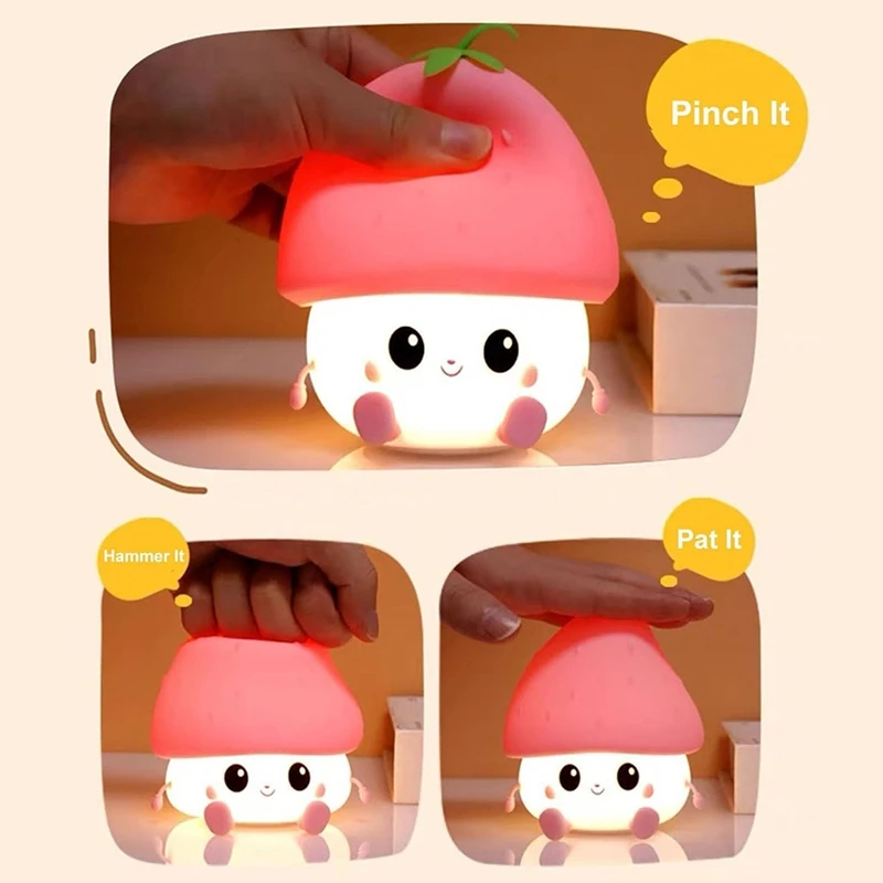 Cute Strawberries Night Light,Cute Night Light Night Light,Rechargeable Night Light For Bedroom, Lamp Room Decor
