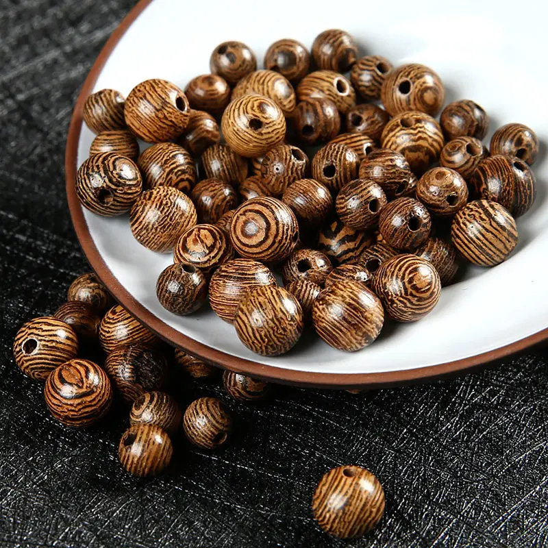 Genuine Natural Wenge Wood Round Loose Wooden Spacer Beads for DIY Jewelry Making Bracelet Necklace Wenwan Buddha Prayer Beads