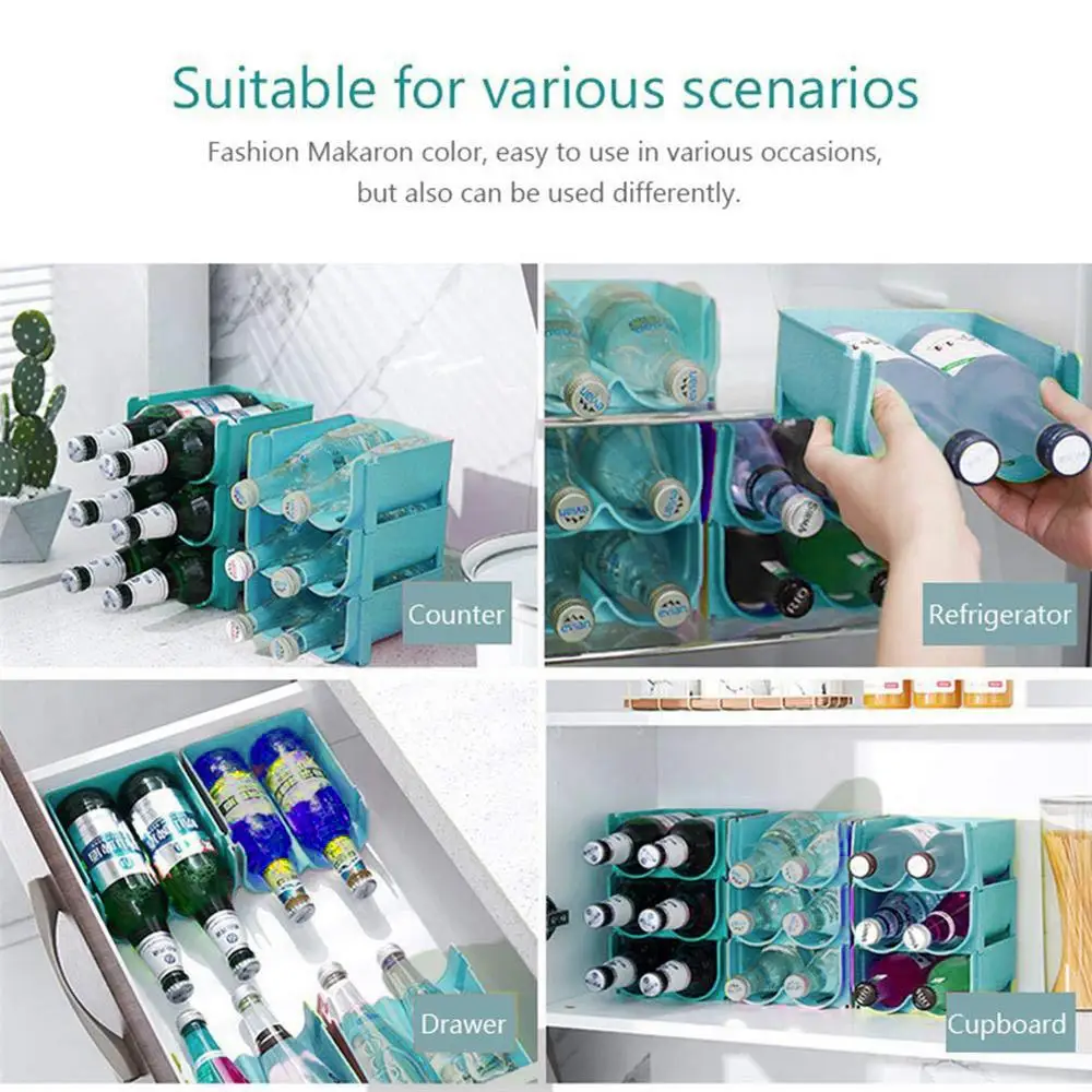 Organizzatore per bottiglie d'acqua, impilabile per l'organizzazione della dispensa da cucina e lo scaffale, porta bottiglie d'acqua in plastica per frigorifero e armadio da cucina