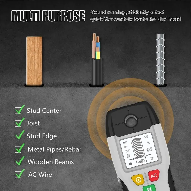 ABKL-Multifunctional 6In1 Wall Scanner Detector Stud Finder For AC Cable Wires Wood Metal Pipe Electronic Measuring Tool