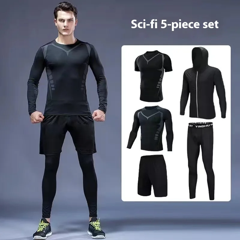 Tuta sportiva da uomo ad asciugatura rapida aderente da corsa tuta da fitness pantaloncini da allenamento da uomo abbigliamento sportivo indumenti