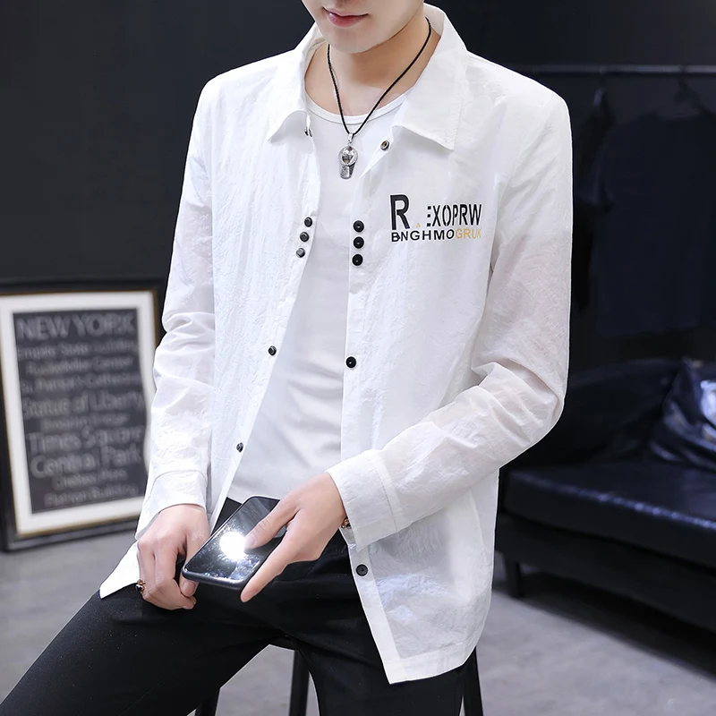 

Summer Men's Long Sleeve Sun Protection Shirt Casual Thin Outerwear Fashionable Korean Style Casual Turn-down Collar Jacket