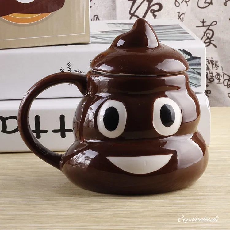 Cartoon Smile Poop Mug Tea Coffee Cup Funny Humor Gift 3D Pile of Poop Mugs With Handgrip Lid Tea Office Cup Drinkware 400ml