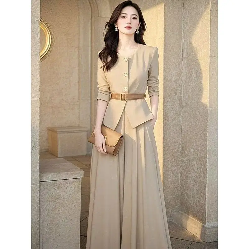 2PCS Autumn 2025 New Elegant Women's Suit French Fashion Single Breasted Short Jacket Top + Wide Leg Pants 2 Piece Set Office OL