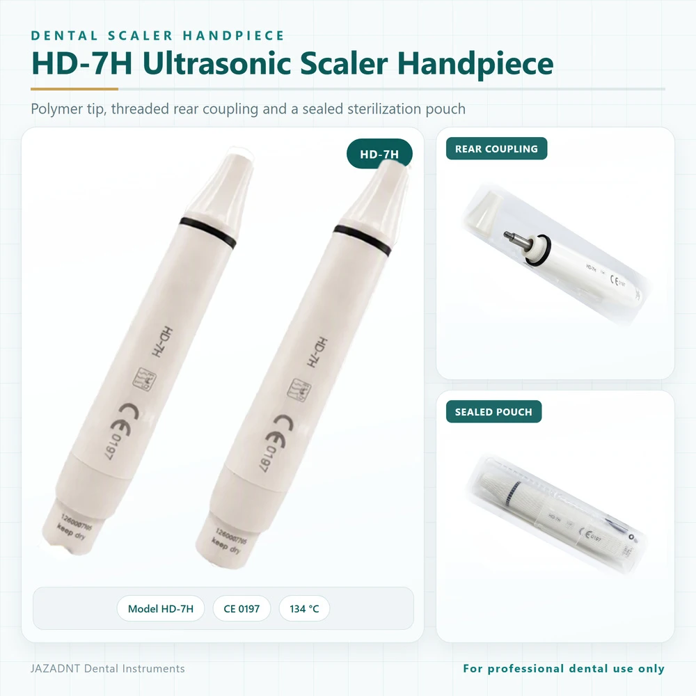 Dental Ultrasonic Scaler Handpiece HD-7H Plastic Tip No Light Source Fit DTE Satelec Hose 134 degC O-ring seal