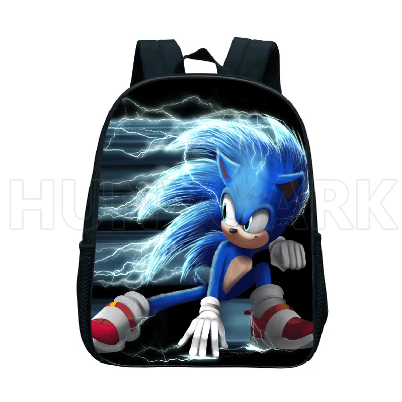 Mochila escolar de corrida Sonic para meninos e meninas, 12 polegadas, desenhos animados, luz, preto, simples, viagem