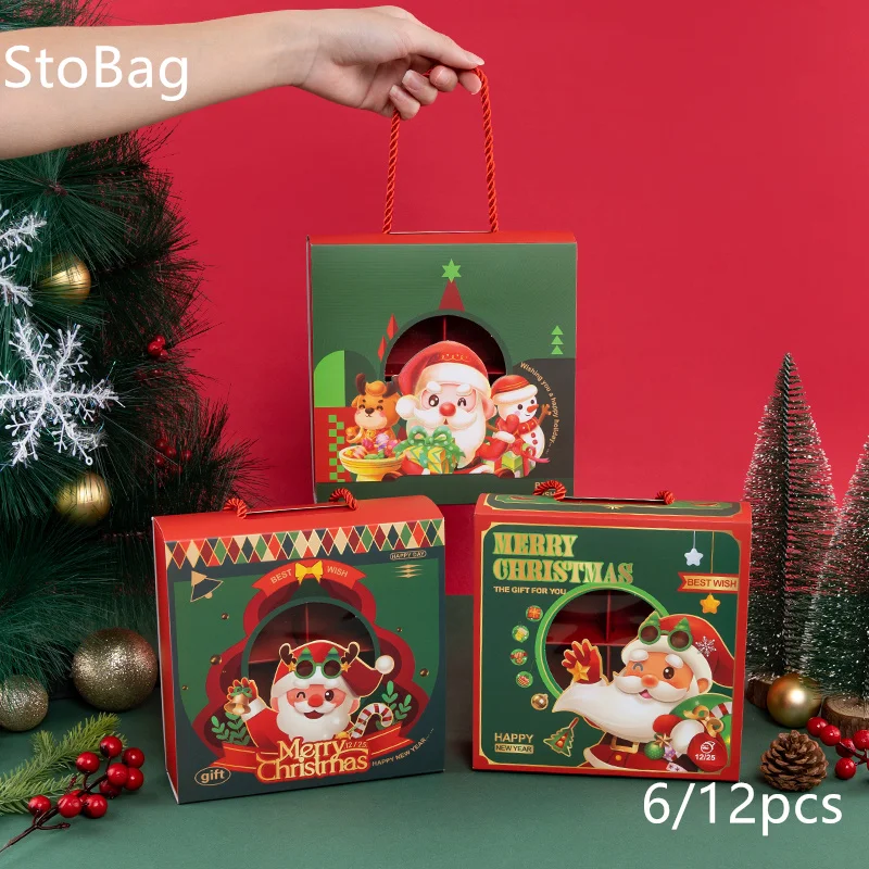 

StoBag-Сочельник Подарок с четырьмя сетками с ручкой Упаковка Санта-Клауса Печенье Кондитерские конфеты Детские праздничные атрибуты Красный Зеленый 6 шт.