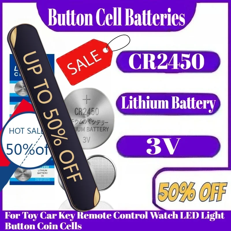 

3V CR2450 Lithium Battery CR 2450 DL2450 BR2450 LM2450 KCR5029 For Toy Car Key Remote Control Watch LED Light Button Coin Cells