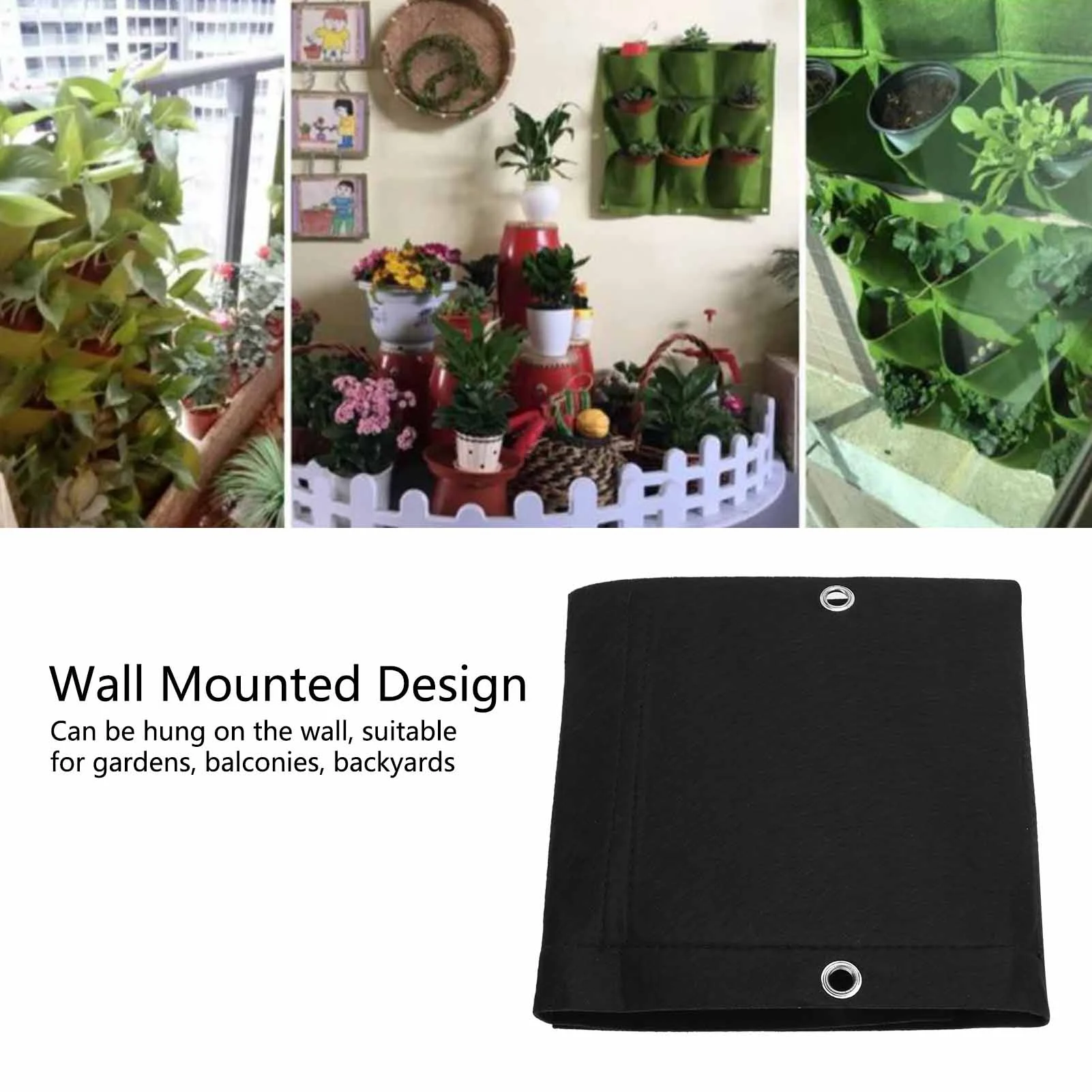 5Pcs Plant Growing Bags Wall Mounted Degradable 3‑Pockets Planter Bag Home Garden Planting Accessories