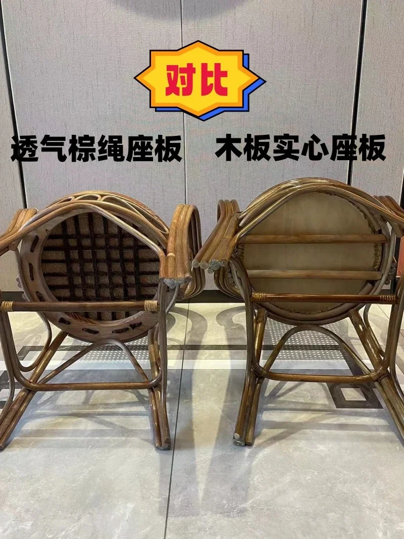 Natural Rattan Chair Single Armchair Hand-Woven Chair Office Rattan Chair Retro Balcony Elderly Adult Leisure Chair
