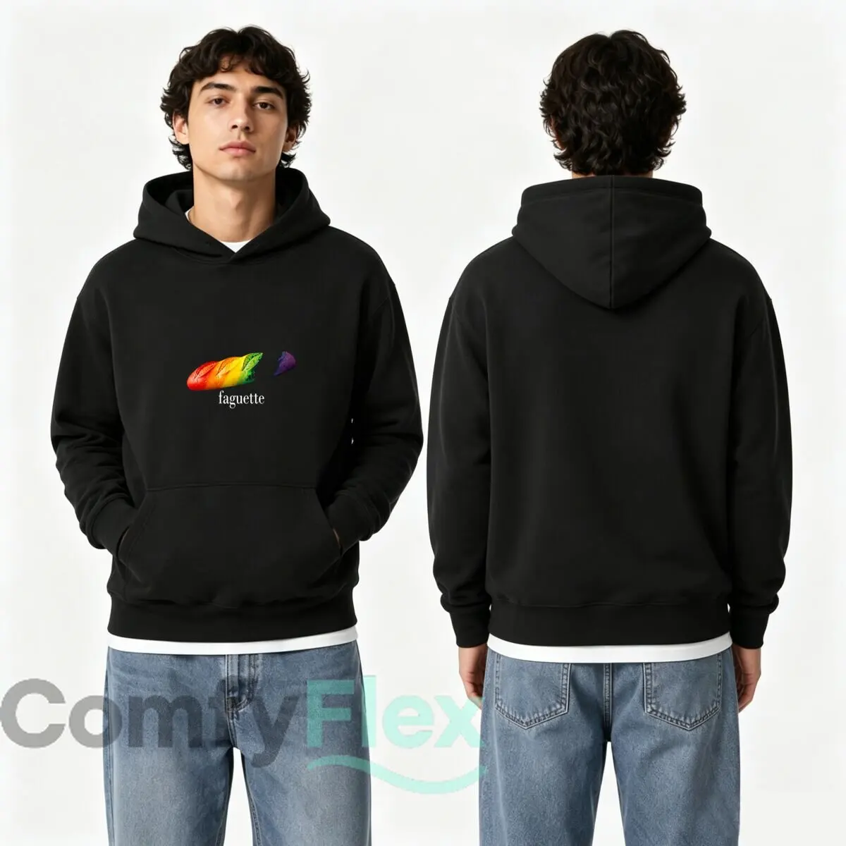 Faguette Rainbow Baguette Pride French Graphic Autumn and winter new men's and women's hooded sweatshirts