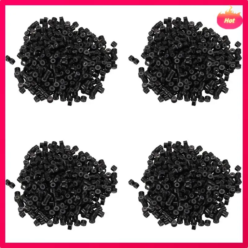 AD-2000 قطعة أسود 5 مللي متر حلقات صغيرة مبطنة بالسيليكون خرز لتركيب وصلات الشعر والريش