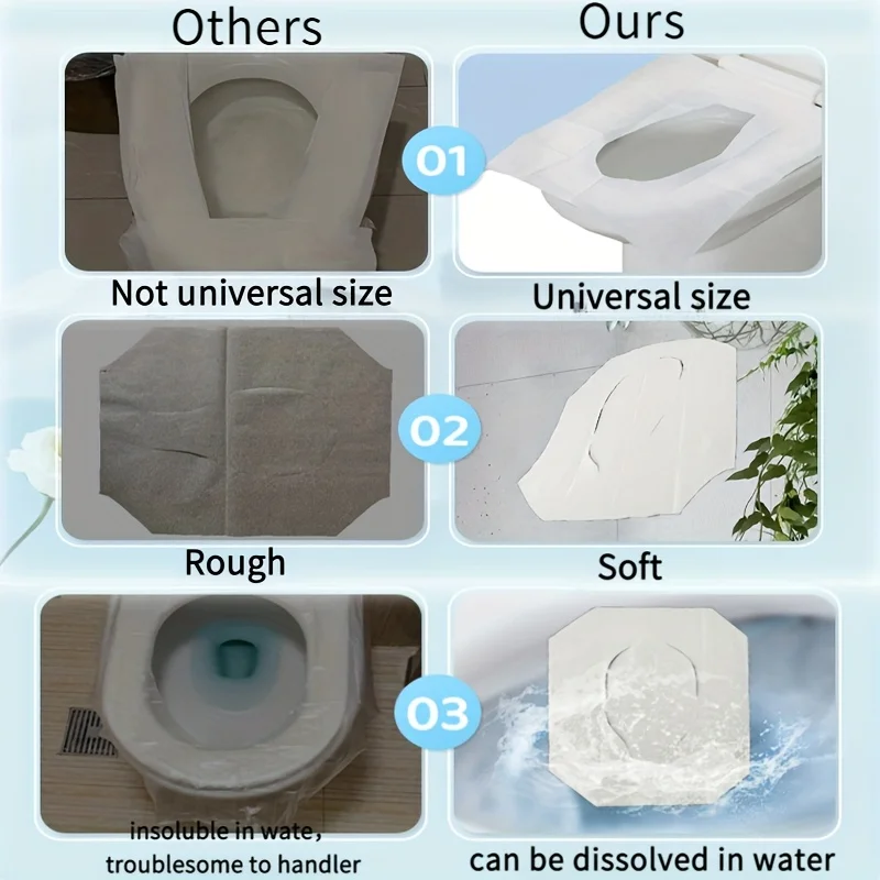 10/30/60/100pcs Disposable Toilet Seat Covers | Flushable Paper, Portable Sanitary Cushions for Travel, Public Restrooms, Hotels