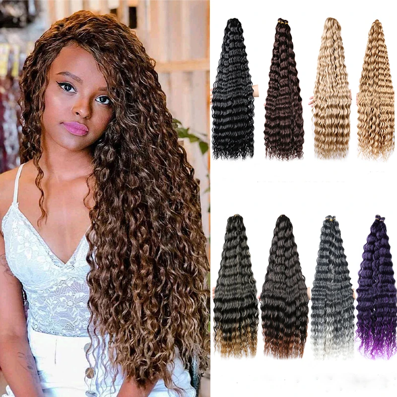 Extension de cheveux tressés synthétiques Ariel Curl pour femmes noires, cheveux ondulés au crochet, brun ombré, vague océanique, 32 po