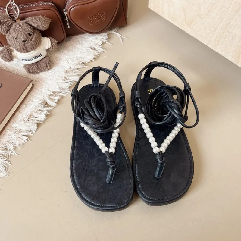 

Roman Sandals Women's 2025 Summer New Fashion Flat Open Toe Cross Tie Shoes Casual Elegant Dress Lace Up Beach Gladiator Sandals