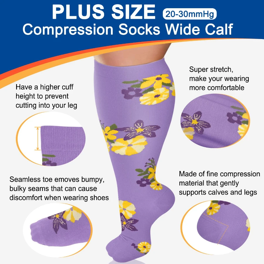 4 pary skarpet kompresyjnych dla kobiet i mężczyzn, z szerokim stanikiem, idealne do biegania, jazdy na rowerze i podróży.