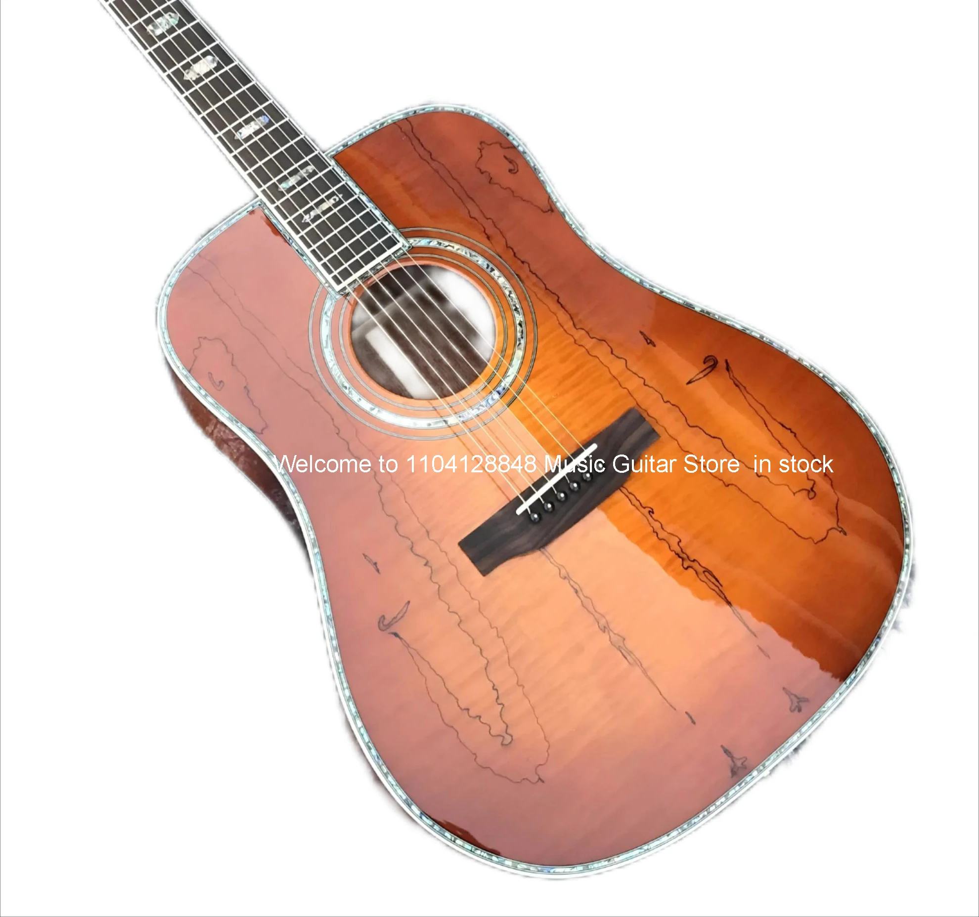 Custom D Style Flame beige acoustic guitar, abalone Mosaic, 41