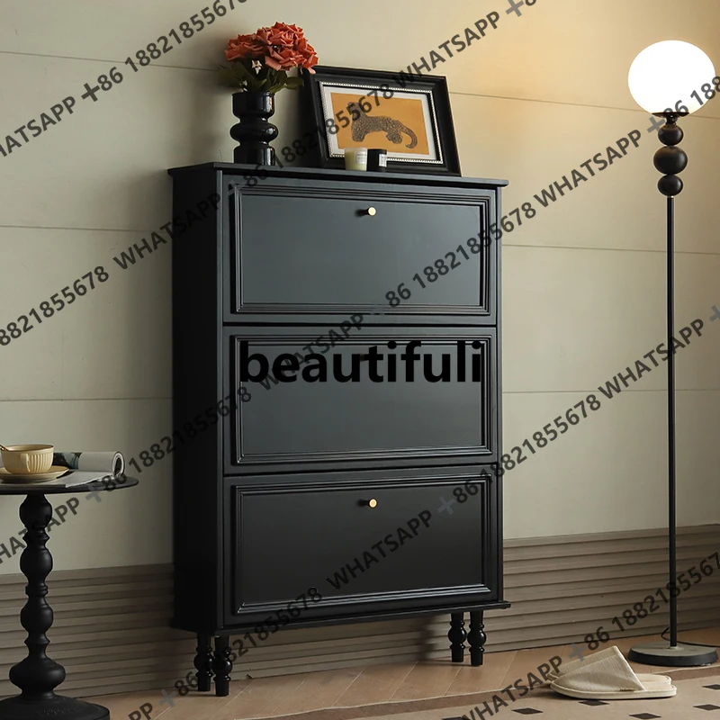 

Американский ультратонкий шкаф для обуви из цельного дерева, домашний дверной проем, узкий комод в стиле ретро, черный шкаф для обуви