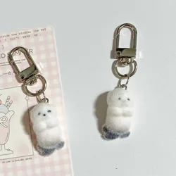 Flocked Sea Otter Keychain Charming Cute Animal Shape Pendant Keyring Bag Decoration Women Kawaii Ins Key Holder Accessories