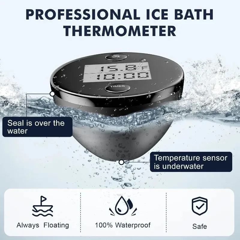 Termometro per vasca da ghiaccio per piscina galleggiante, timer, termometro impermeabile, spa, vasca idromassaggio, acqua, display LCD digitale intelligente, sensore di temperatura
