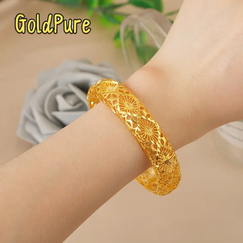

Goldpure Luxury 24K 9999 Pure Gold real gold Women's Hollow Bracelet Pattern Dragon and Phoenix Happy Bracelet