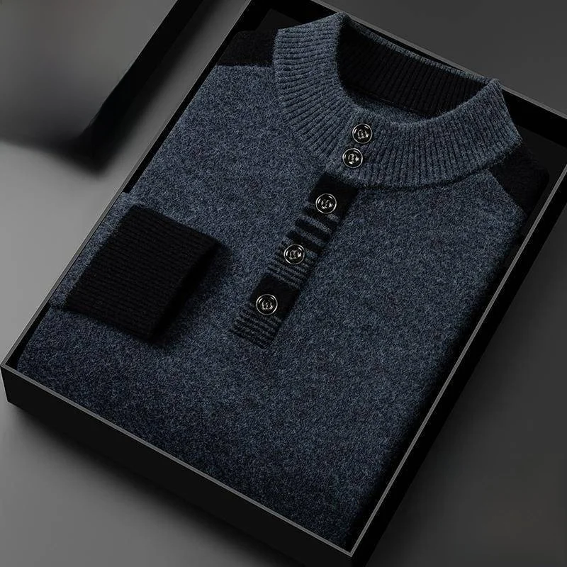 

Мужской свитер из 100% кашемира с высоким воротником, утепленный, зимний, теплый, с длинными рукавами, вязаный, модный, городской, деловой, повседневный стиль