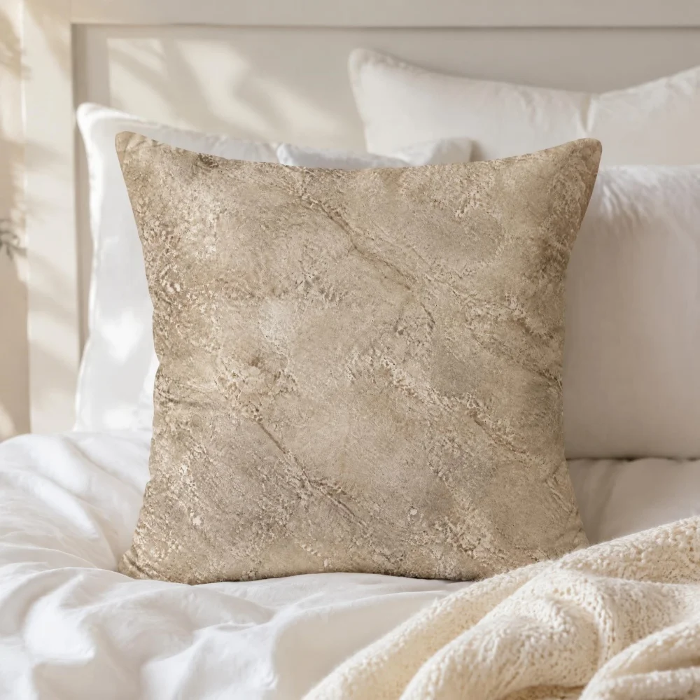 Khaki Marble Crack Texture Printed Square Throw Pillow Minimalist Abstract Decorative Cushion for Bedroom Sofa Home Decor