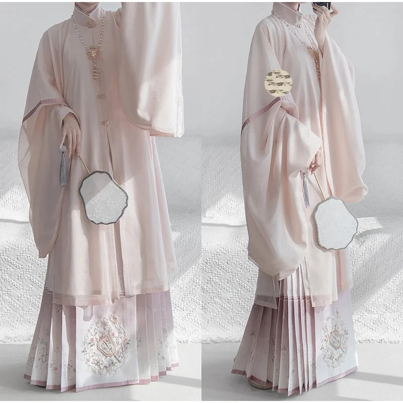 

CyMing Dynasty Hanfu Embroidered Standing Neck Long Shirt Long Bijia Horse Face Skirt Daily Set Autumn And Winter Style Hanfu Su