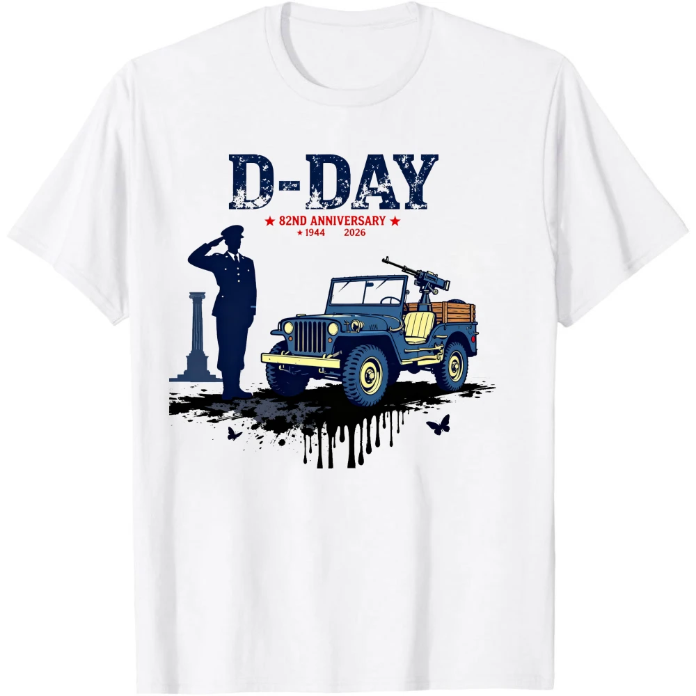 Camiseta del 82.º aniversario del Día D, desembarcos en Normandía, 1944 - 2026, ropa militar Willis Jeep, camiseta de manga corta para hombre
