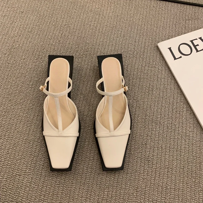 New Style Summer Women Mules Slipper Fashion Shallow Square Toe Slides Outdoor Dress Sandal Women's Sandals Zapatos Mujer