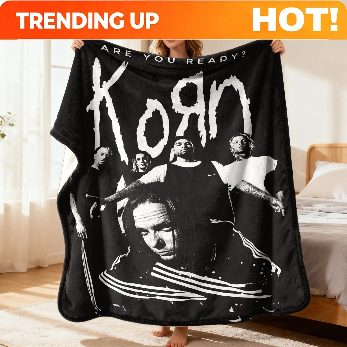 Customize Korn Vintage Poster Fleece Blanket Soft, Cozy, Washable Durable for All Seasons Black White Band Design Perfect for So