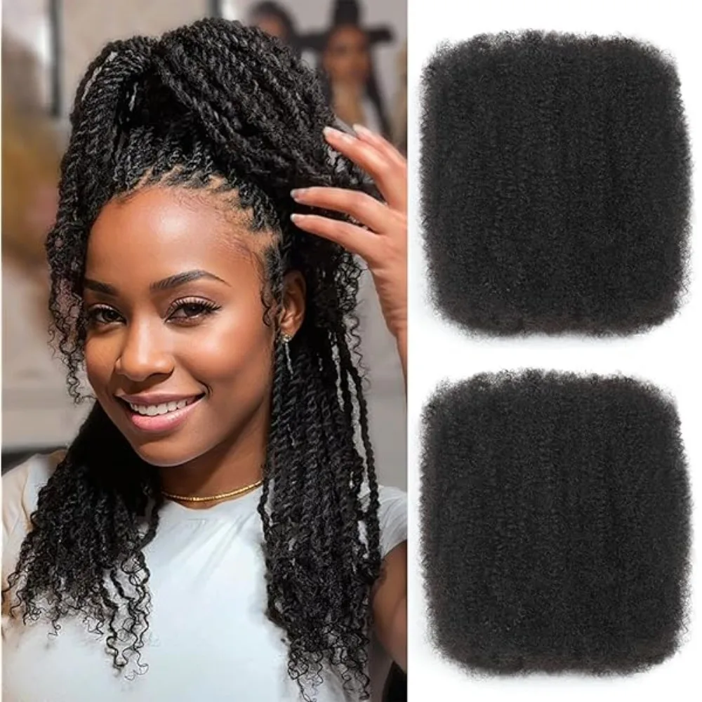 Best Quality 4C Afro Kinky Bulk Human Hair 10-20 Inch Natural Black Soft 50g/Pack Dyeable Bleachable for Braiding Dreadlocks Loc