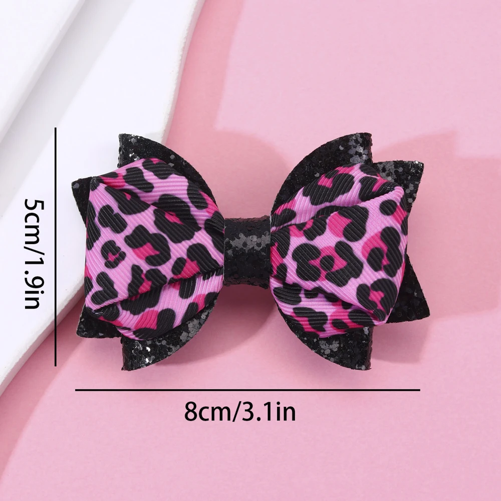 2pcs Leopard Print Pattern Bow Hair Clips for Little Girls Glitter Hair Bow Clips Sweet Hair Accessories for Little Girls