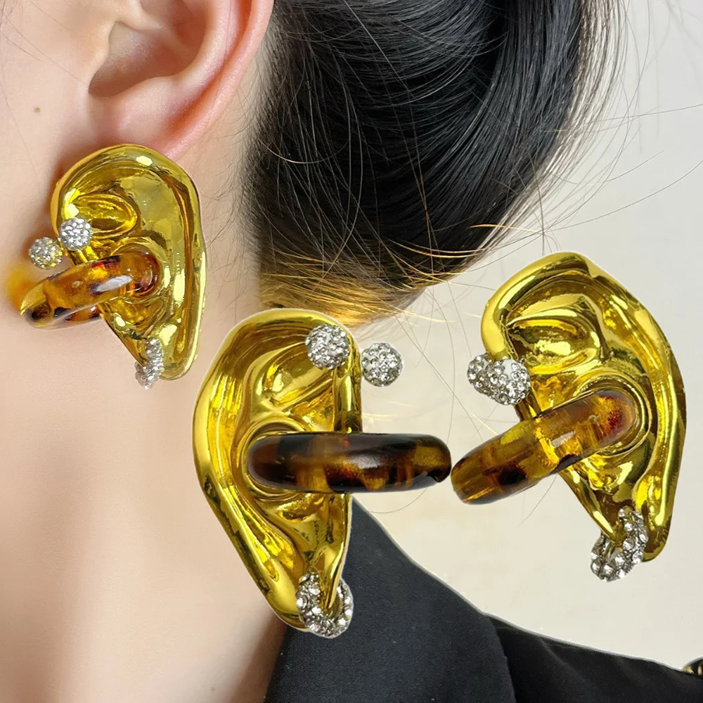 

Women Vintage Ear Nose Round Leopard Resin Stud Exaggerated Trendy Earrings Style Five Senses Delicate Jewelry Gifts