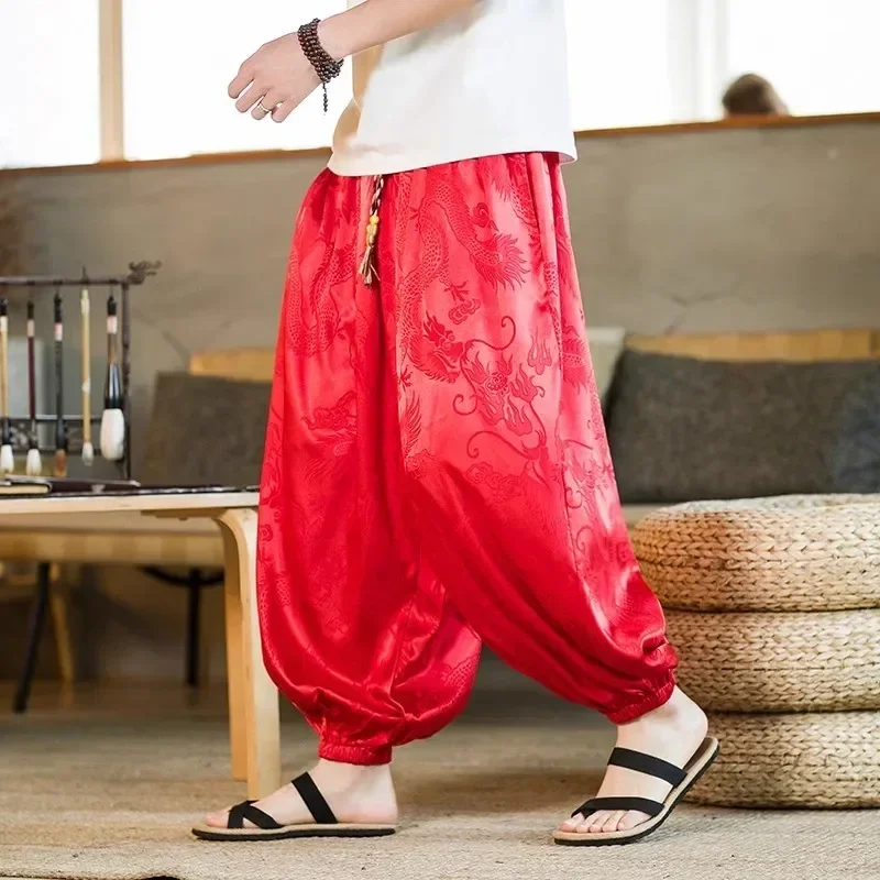 Men's Dragon Pattern Retro Harem Pants Jogging Sweatpants Men's Hip-hop Street Beat Harajuku Style Casual Pants 5XL