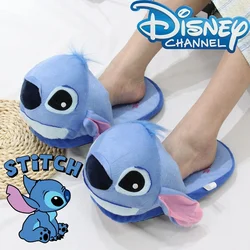 Kawaii Miniso Stitch Anime Cartoon pluszowe kapcie domowe zimowe niebieskie utrzymuj ciepło lalka dormitorium kryty Baotou bawełniane buty hurtowo