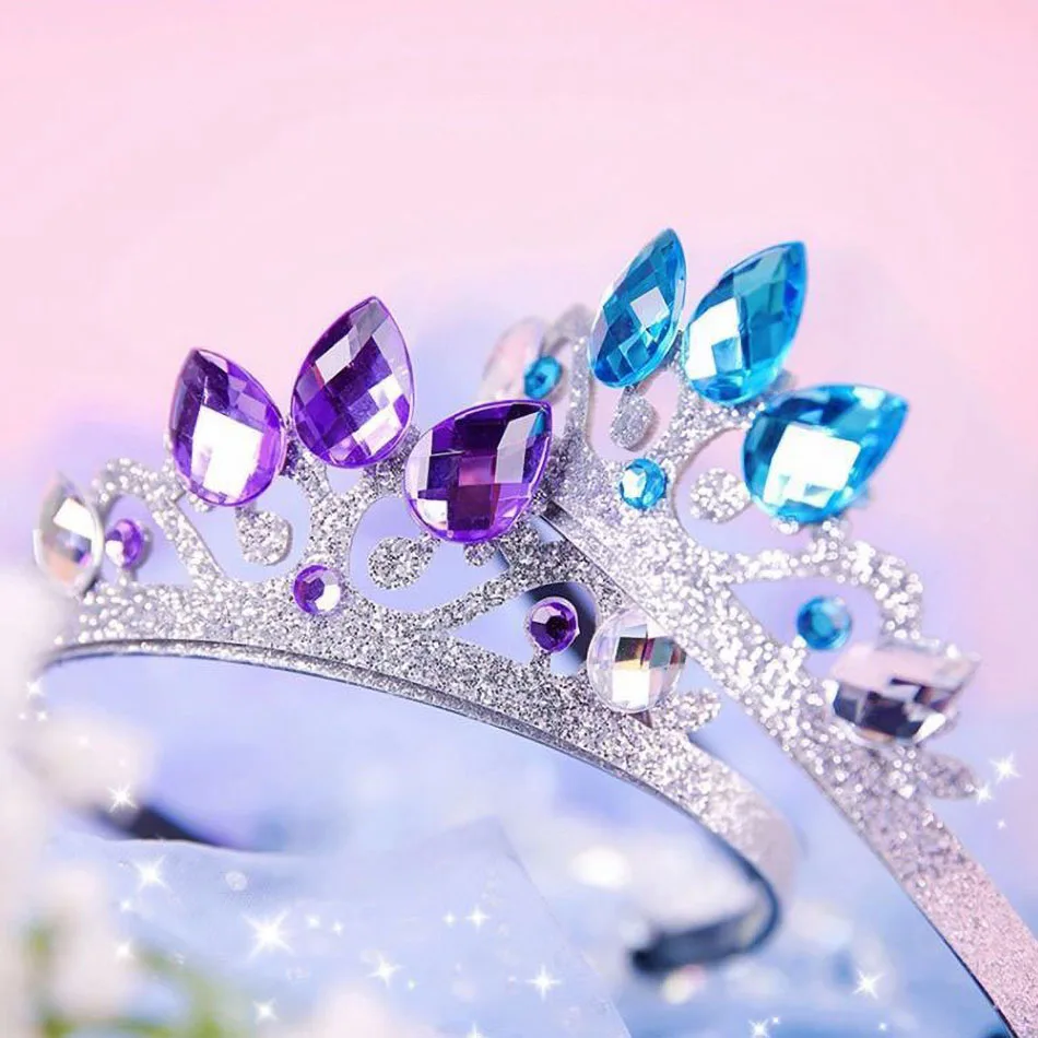 3 Color Little Mermaid Princess Crown Accessories Girl Ariel Grown Party Crystal Decoration Headband Children Birthday Gem Crown