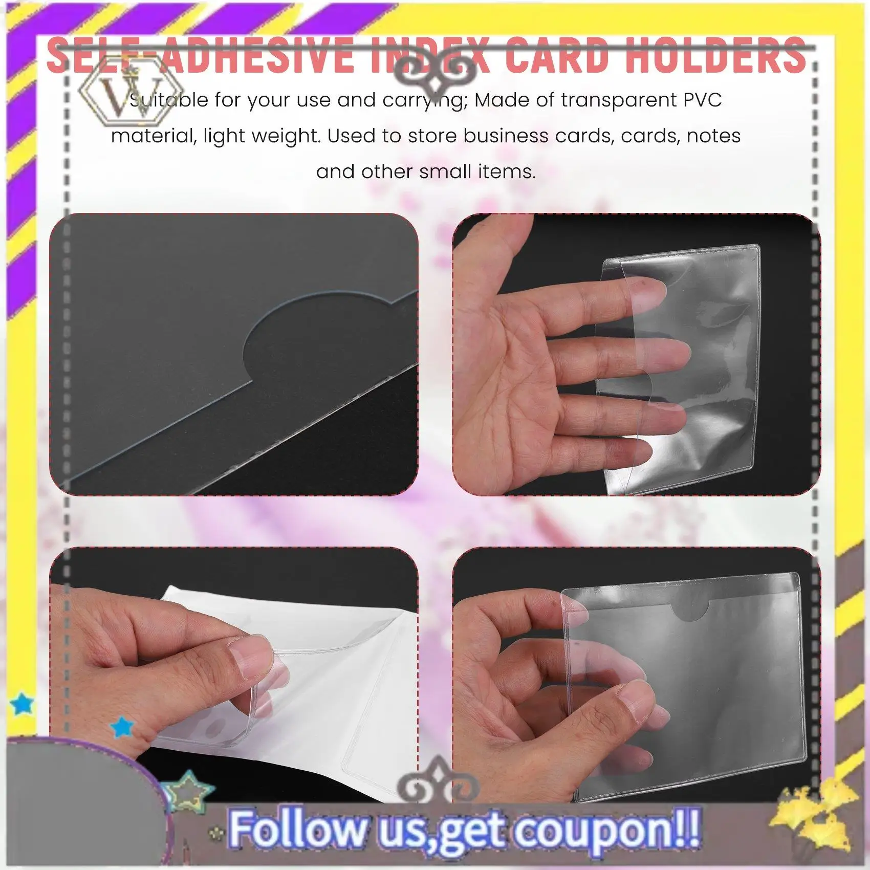 New 60 Pack 3.5 X 4.7 Inches Self-Adhesive Label Holder Card Pockets Label Holder Clear Plastic Library Card Holder