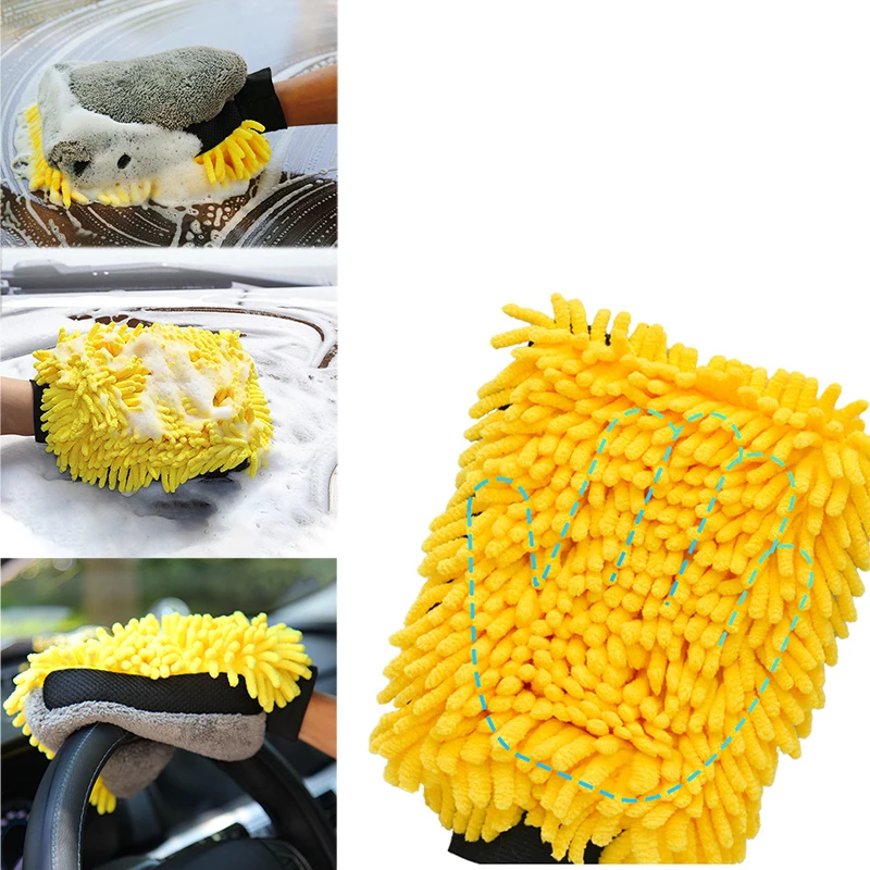 

Microfiber Car Wash Glove Coral Mitt Soft Anti-scratch Waterproof Mitt Mesh Back Glove Mitt Wax Auto Double-faced Glove