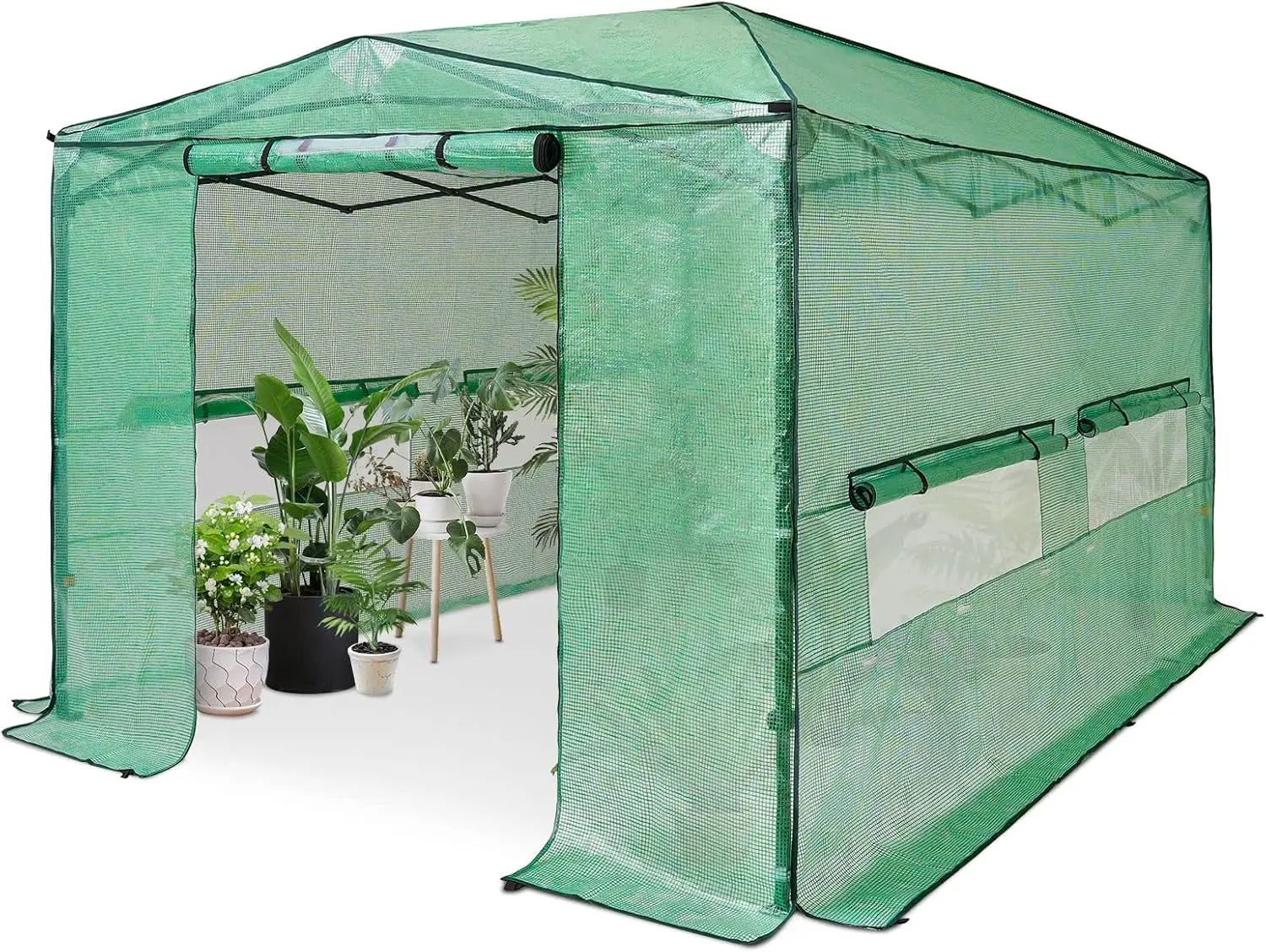 

8'x12' Portable Greenhouse Pop-up Greenhouse Indoor Outdoor Plant Gardening Canopy, 2 Roll-Up Zipper Doors and 4 Side Windows