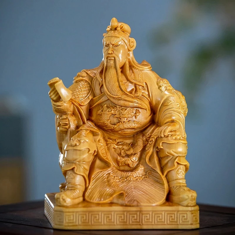 

God of Wealth Guan Gong Buddha Statue Boxwood Carving Crafts Home Small Ornaments Car Decoration Accessories